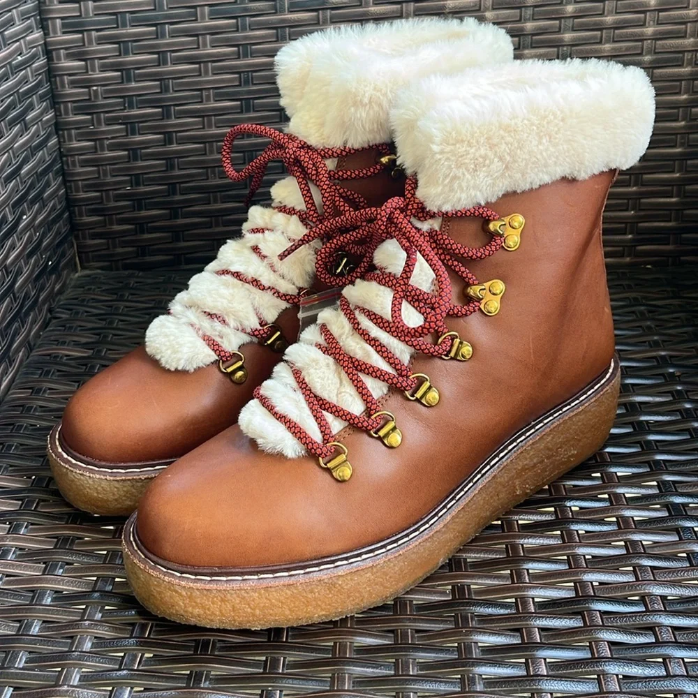 New J. Crew Leather Winter Wedge Boots - Size 8 - Picture 3 of 15